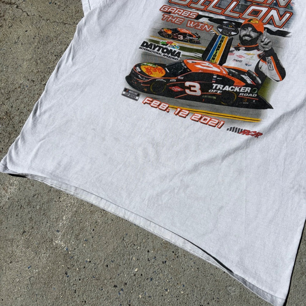 Austin Dillon NASCAR 2021 Daytona Win T-Shirt White Mens XL RCR Tracker 3 Tee - Picture 4 of 4